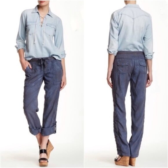 Marrakech Blue Gray Charlotte Roll Tab Tencil Pants Anthropologie - Picture 1 of 8